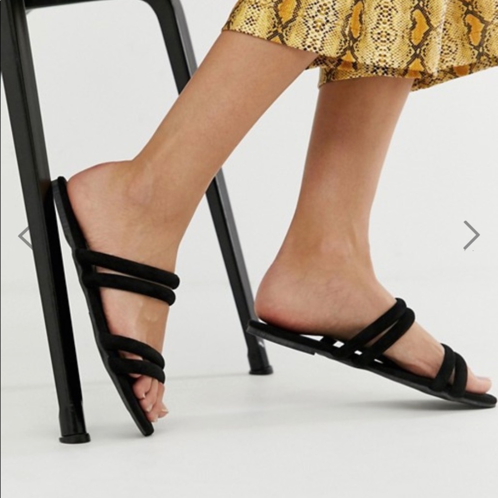 Asos Black Suede Strappy Flat Sandals